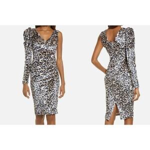Lavish Alice Asymmetrical Cold Shoulder Velvet Cocktail Dress Sz 4 Leopard NWT